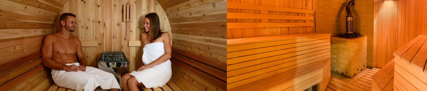 Zwei Personen sitzen in einer Mini Sauna