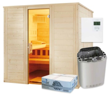 Saunakabine Wellfun Large 206 x 206 | inkl. Bi-o Ofen, Klima Steuerung | Bi-o Sauna