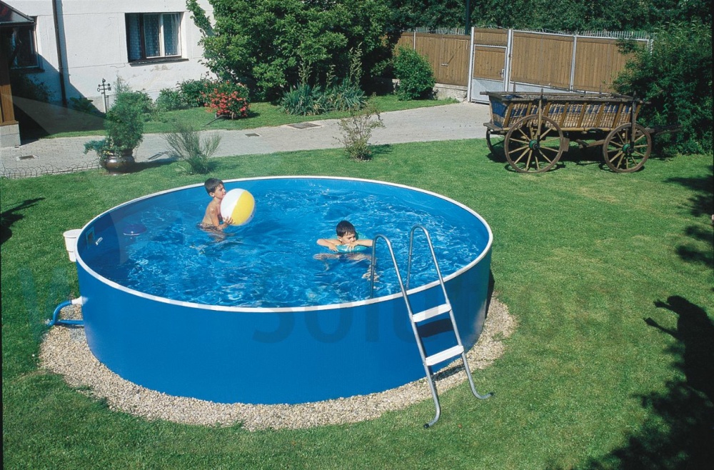 Stahlwandpool rund blau/weiß 0,9 m tief 3,60 m Basic Skimmer
