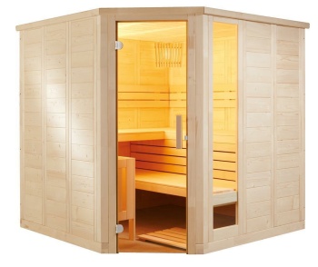 Massivholz Sauna Komfort Eck groß mit Bio Technik