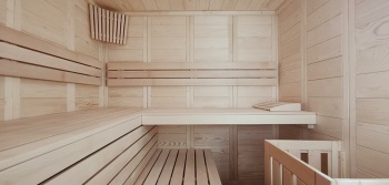 Massivholz Sauna Komfort Eck groß mit Bio Technik