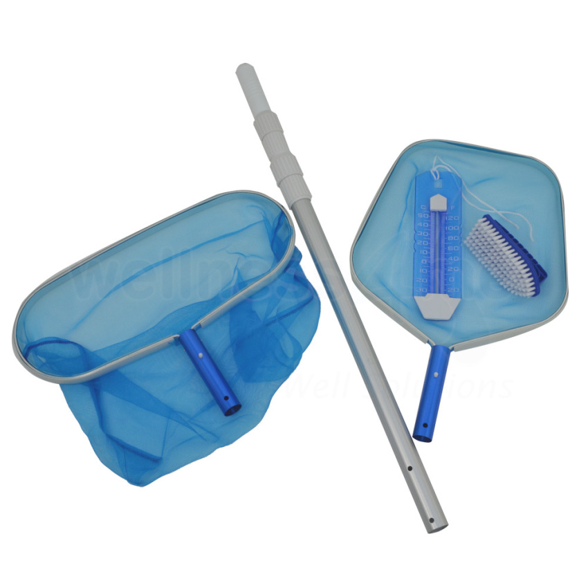 Pool Reinigungskit Maxi mit Kescher, Handbürste, Thermometer, 1,80 m Teleskopstange