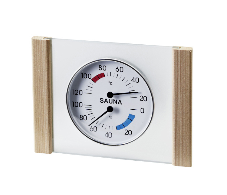 Thermo-Hygrometer mit Glas-Holzrahmen Zeder