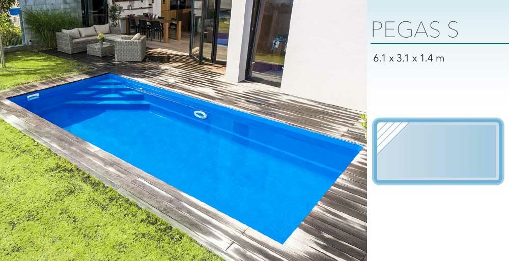 GFK Pool Pegas S 6,1 x 3,1 x 1,4 Rechteck Glasfaser Becken