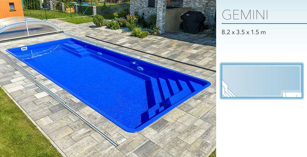 GFK Pool Gemini 8,2 x 3,5 x 1,5 Rechteck Glasfaser Becken