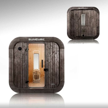 Au&szlig;ensauna SunCube mit Design Saunaofen