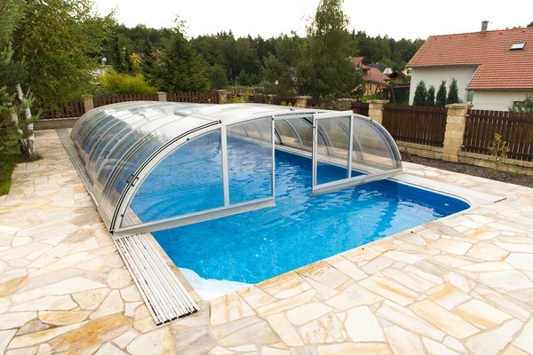 Poolüberdachung Klassik mit Fronttür in Anthrazit