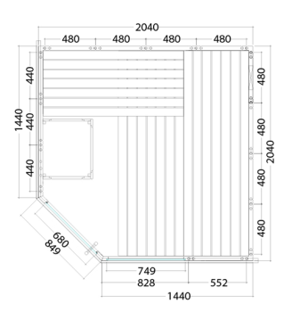 Saunakabine Alaska Corner 206x206 cm mit Eckeinstieg | Massivholz Sauna